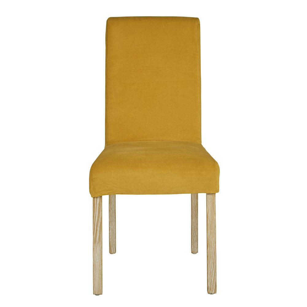 MARGAUX - Housse de chaise en velours jaune moutarde, OEKO-TEX®