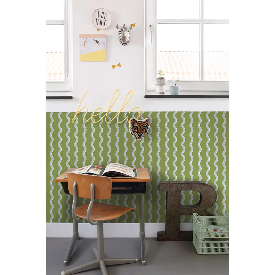 ESTAhome behang golvende strepen groen en blauw - 50 x 900 cm