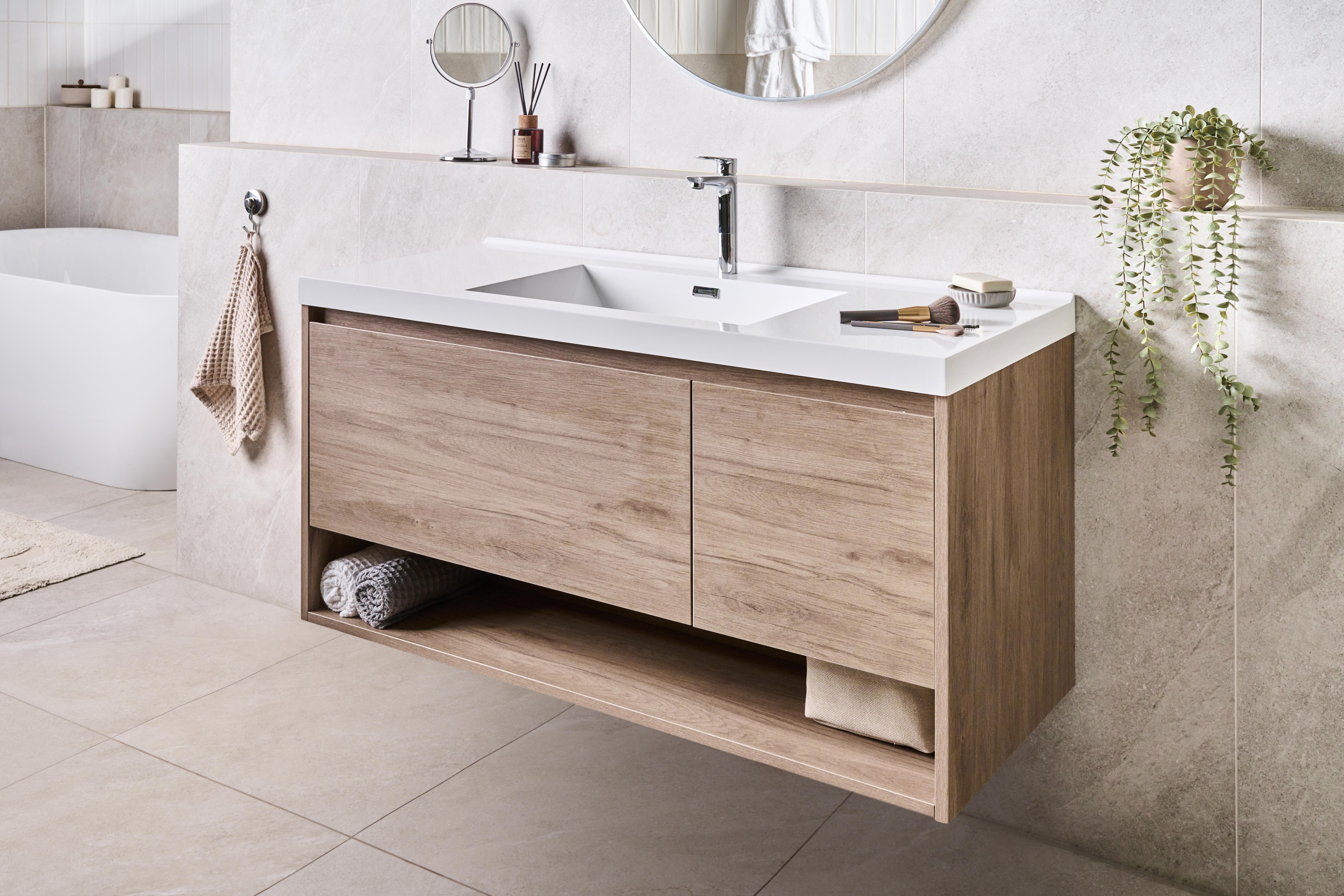 Wall Mounted Vanity Unit with Basin UMAYO Light Brown