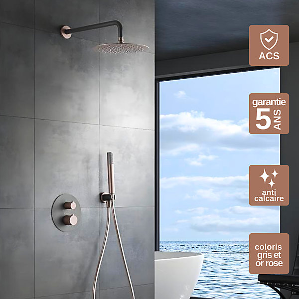 Colonne de Douche Encastrée Thermostatique Anti-Calcaire Gris et Champagne IMEX MONZA GTD038/GC