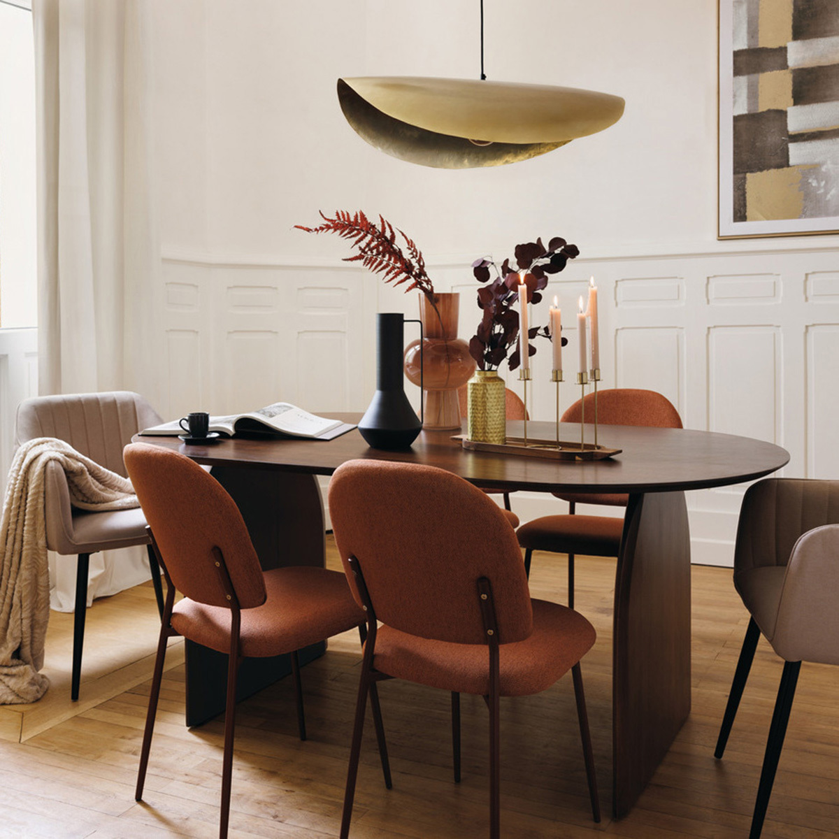 Suspension lamp "Arlo" Gilt metal, D.80 cm