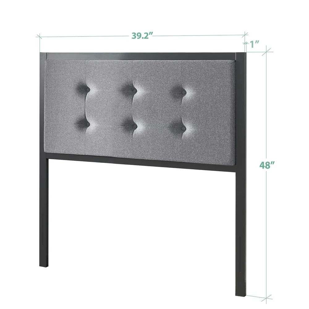 Priage by Zinus Button Tufted Grey Upholstered Metal Headboard