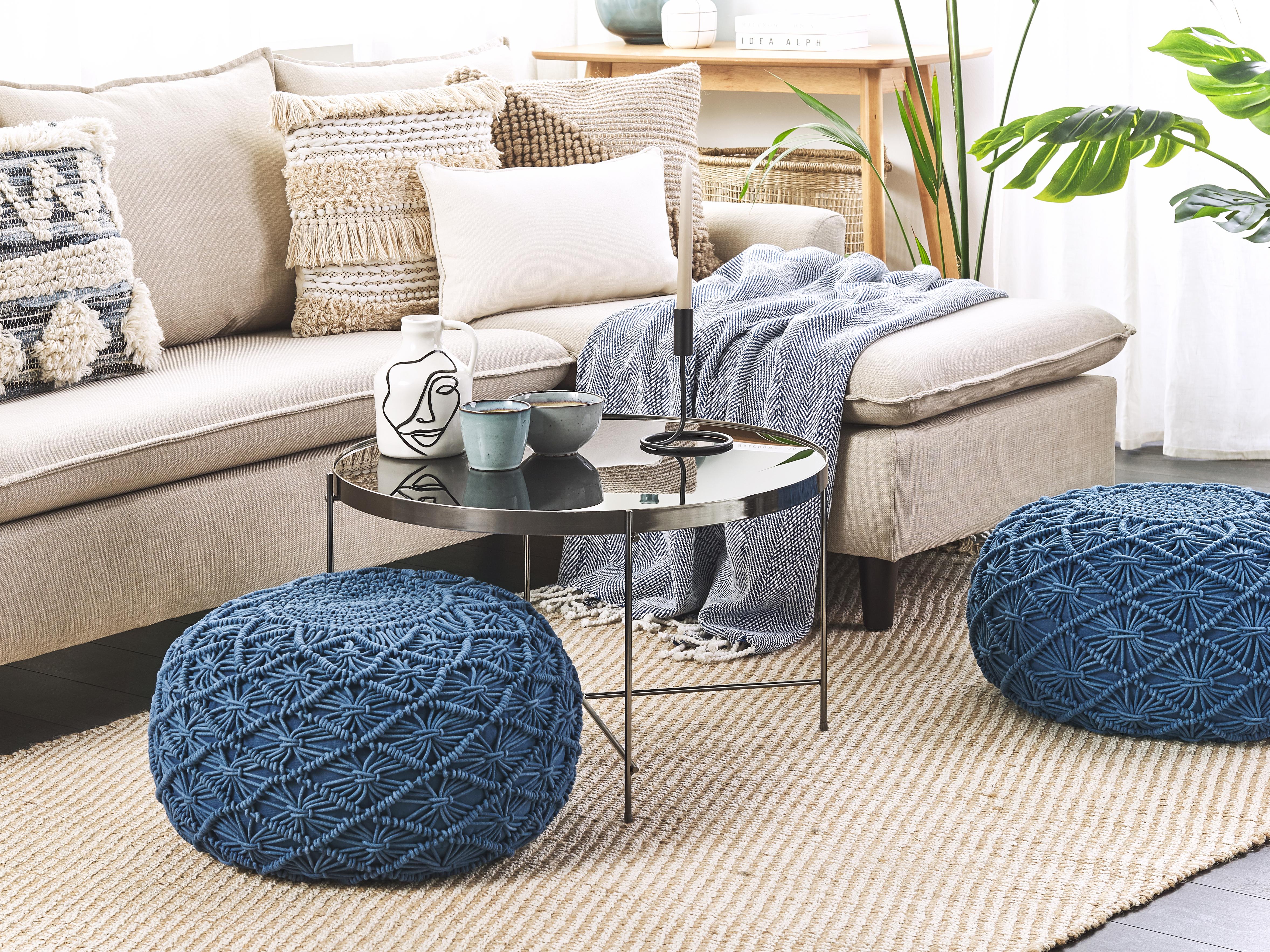 Pouffe Macram�� BERKANE Cotton Navy Blue