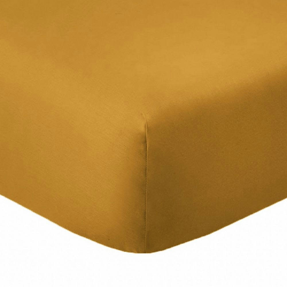 - Drap housse 1 place coton safran 90x190 cm