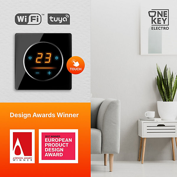 Chauffage au sol électrique WARMON ULTRA 200 W/m²   Thermostat OKE-25 WiFi Tactile, cadre en verre Garda noir - 6 m²