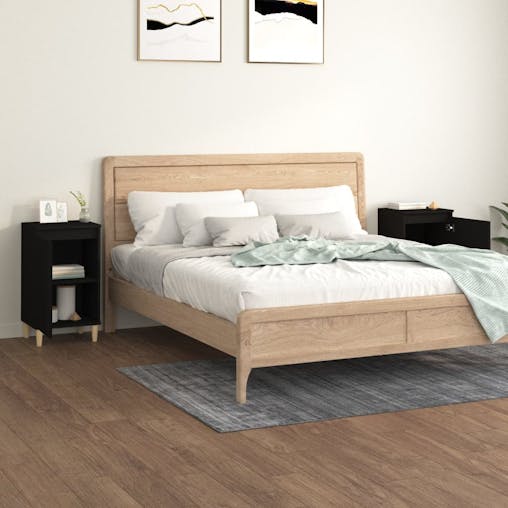 NNEVL Bedside Cabinets 2 pcs Black 40x35x70 cm Engineered Wood