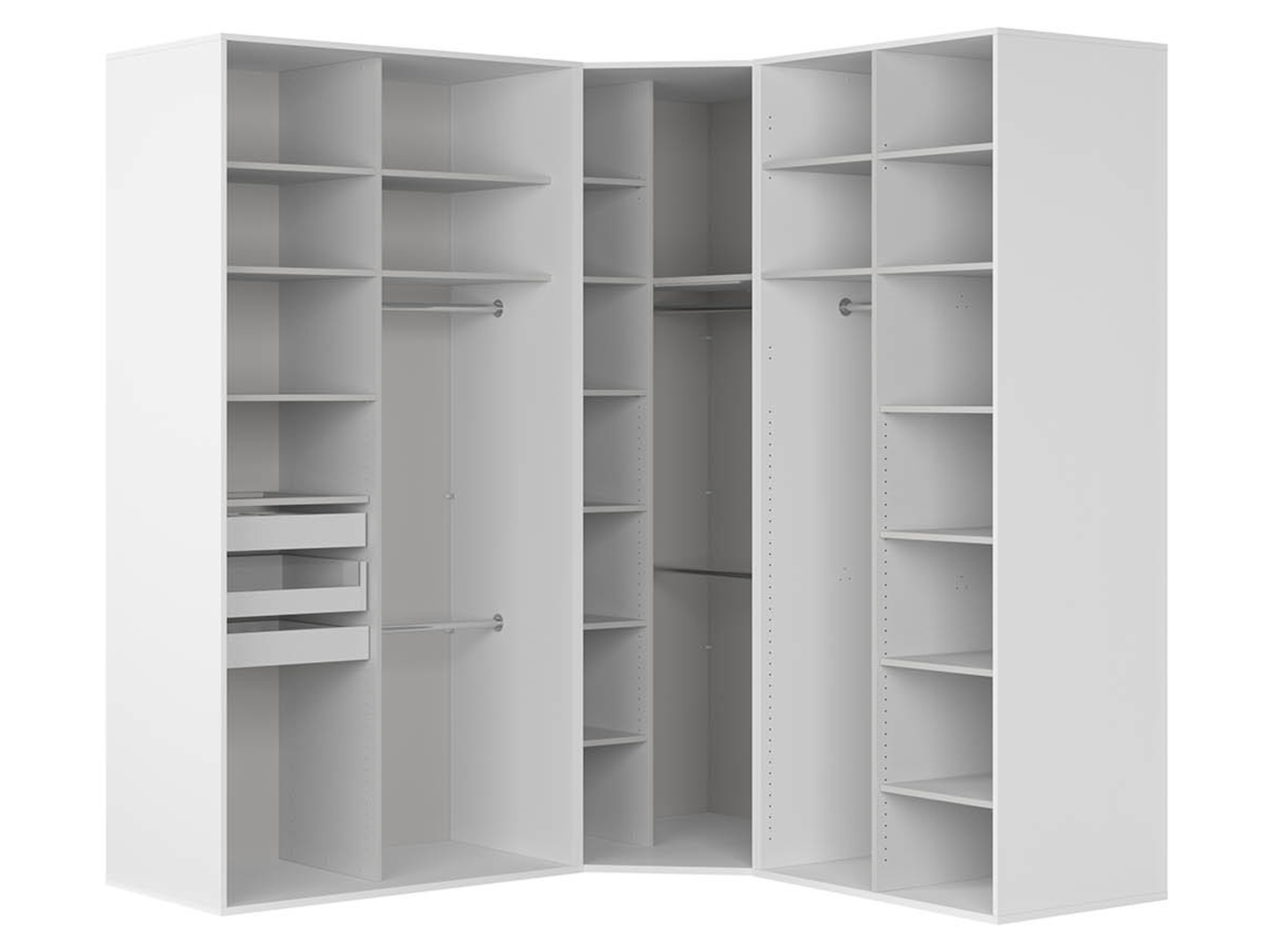 Szafa modułowa Flex 223x203 cm narożna garderoba otwarta biała