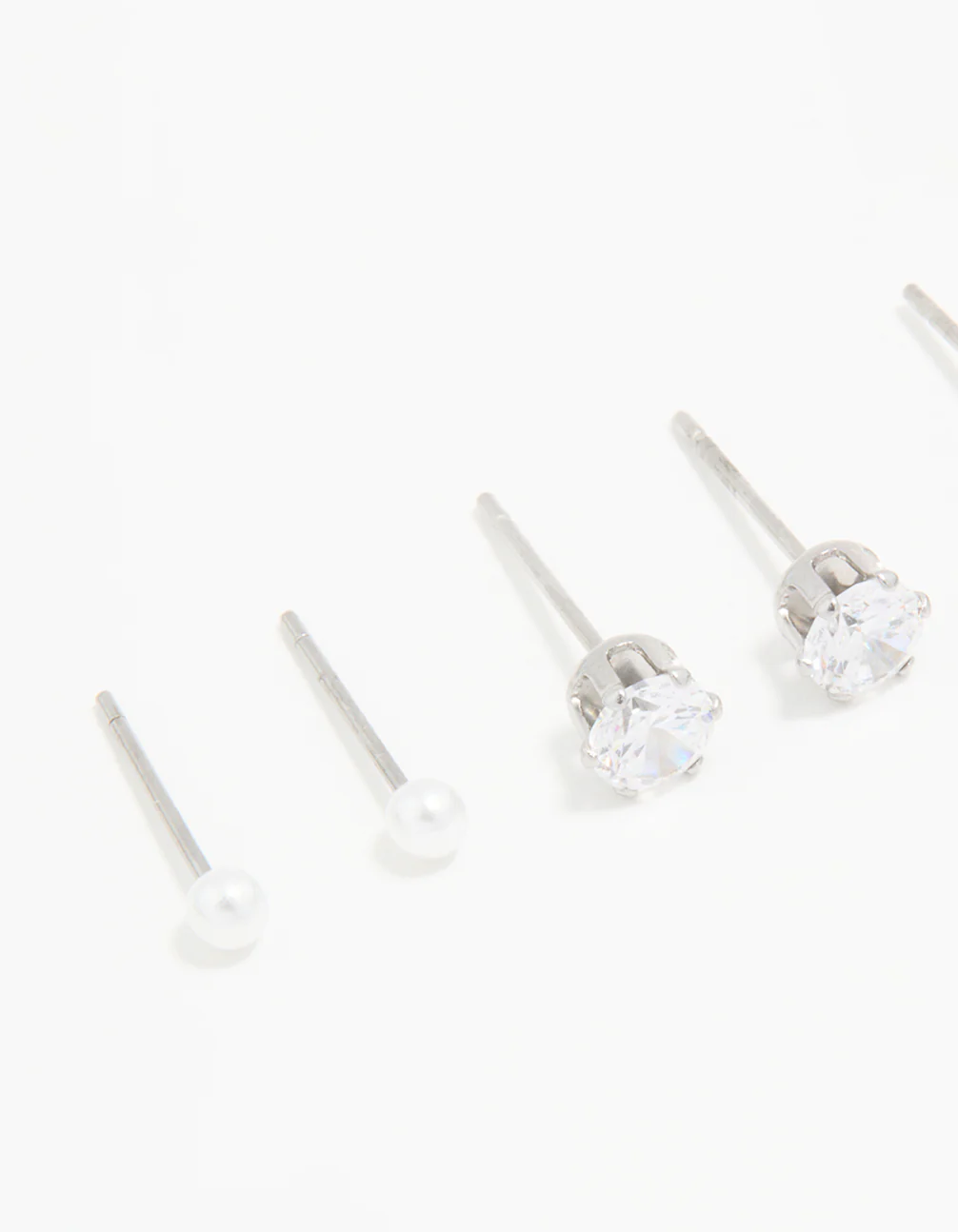 Waterproof Stainless Steel Cubic Zirconia & Pearl Stud Earrings 4-Pack