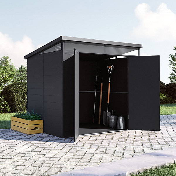 Abri de Jardin Resine 4.57 m2 Terra - Lucarne 360 Lumiere Naturelle - Grande Porte Double - 238x192x215cm