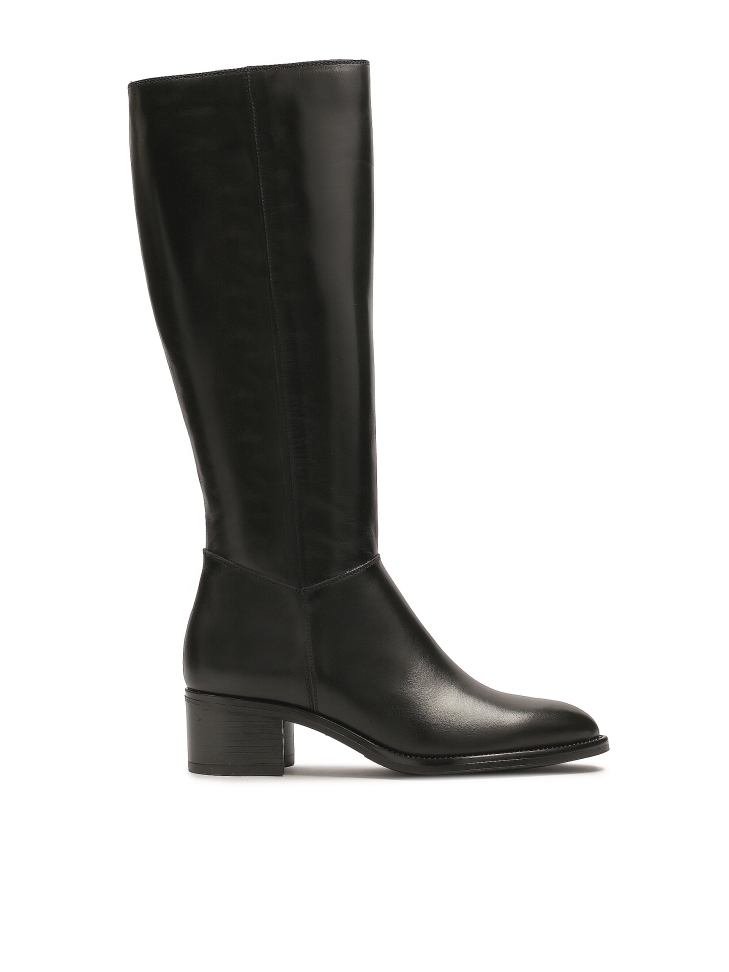 Black leather boots with a simple upper