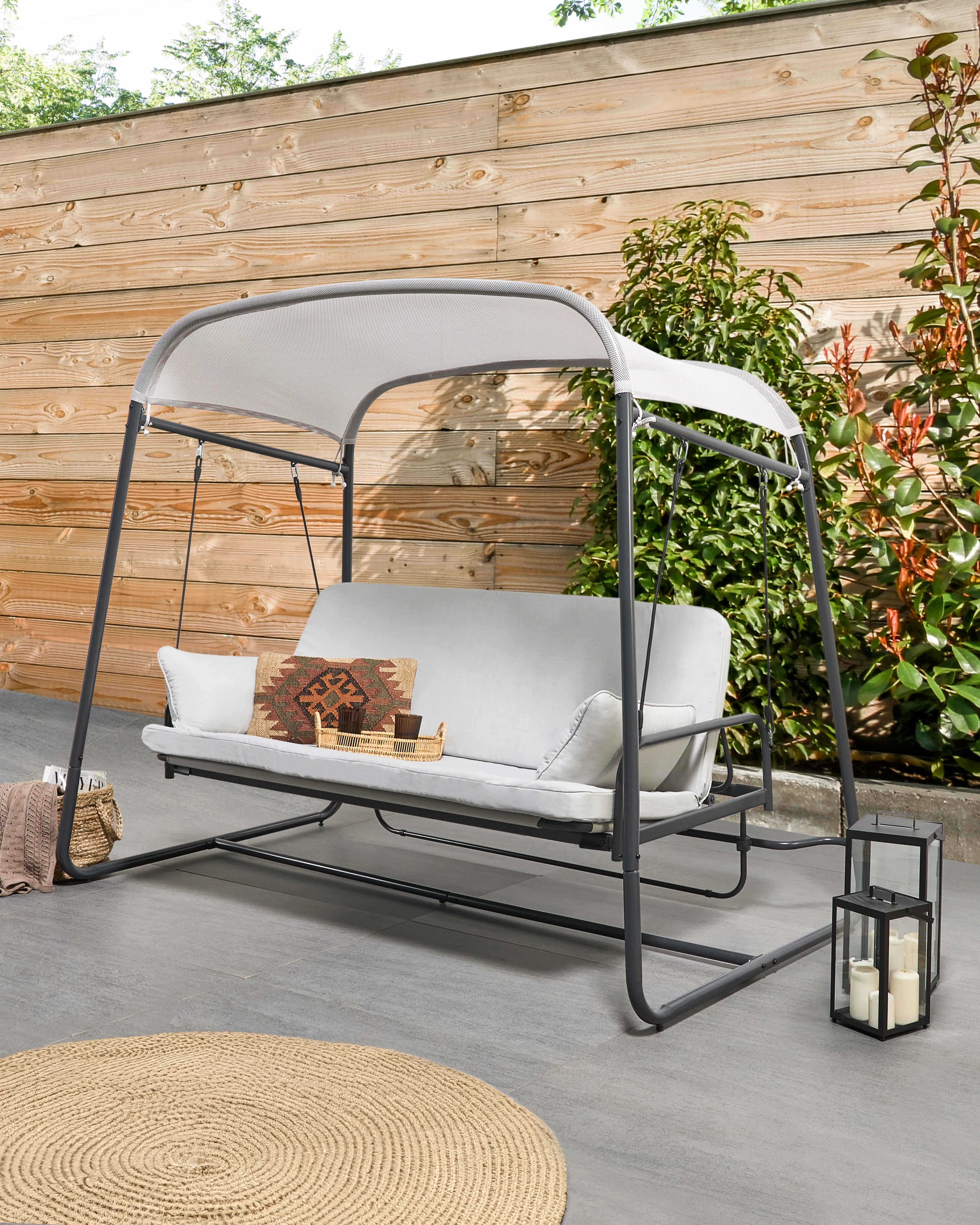 Patio Swing MARSCIANO Metal Light Grey