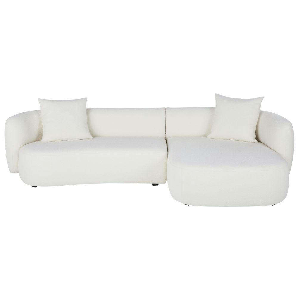 Curve - Canapé d'angle droit 4/5 places tissu écru effet laine bouclée