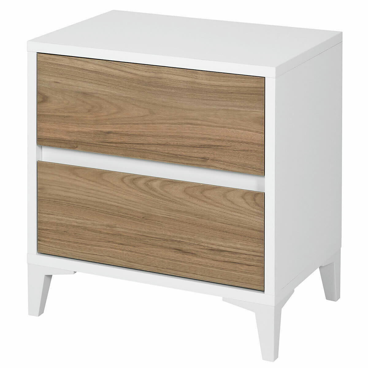 KIRA - Chevet 2 tiroirs effet bois blanc et noyer