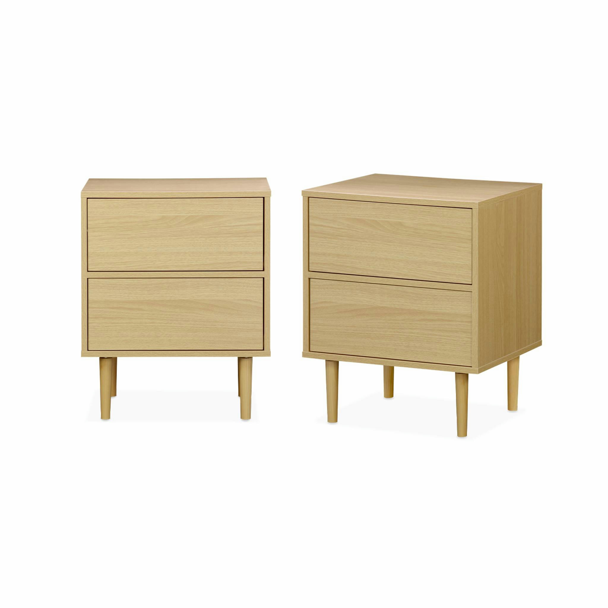 MIKA - Lot de 2 tables de chevet décor et bois naturel