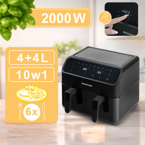 Frytkownica Beztłuszczowa Dwukomorowa 8L BERGMANN Air Fryer 2000W