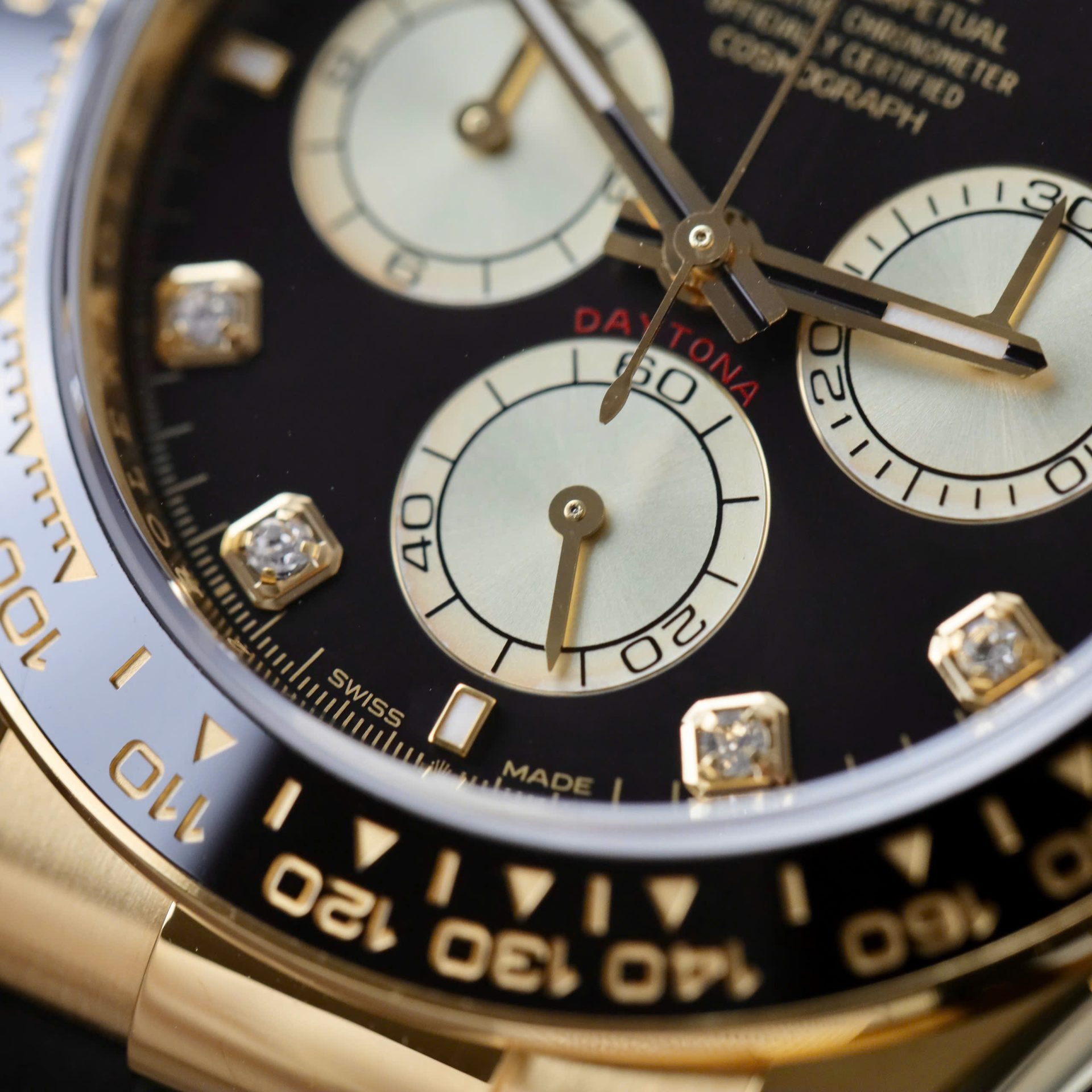 Rolex Daytona YG Plated Black Dial CZ Diamonds 40mm Oysterflex Super Clone