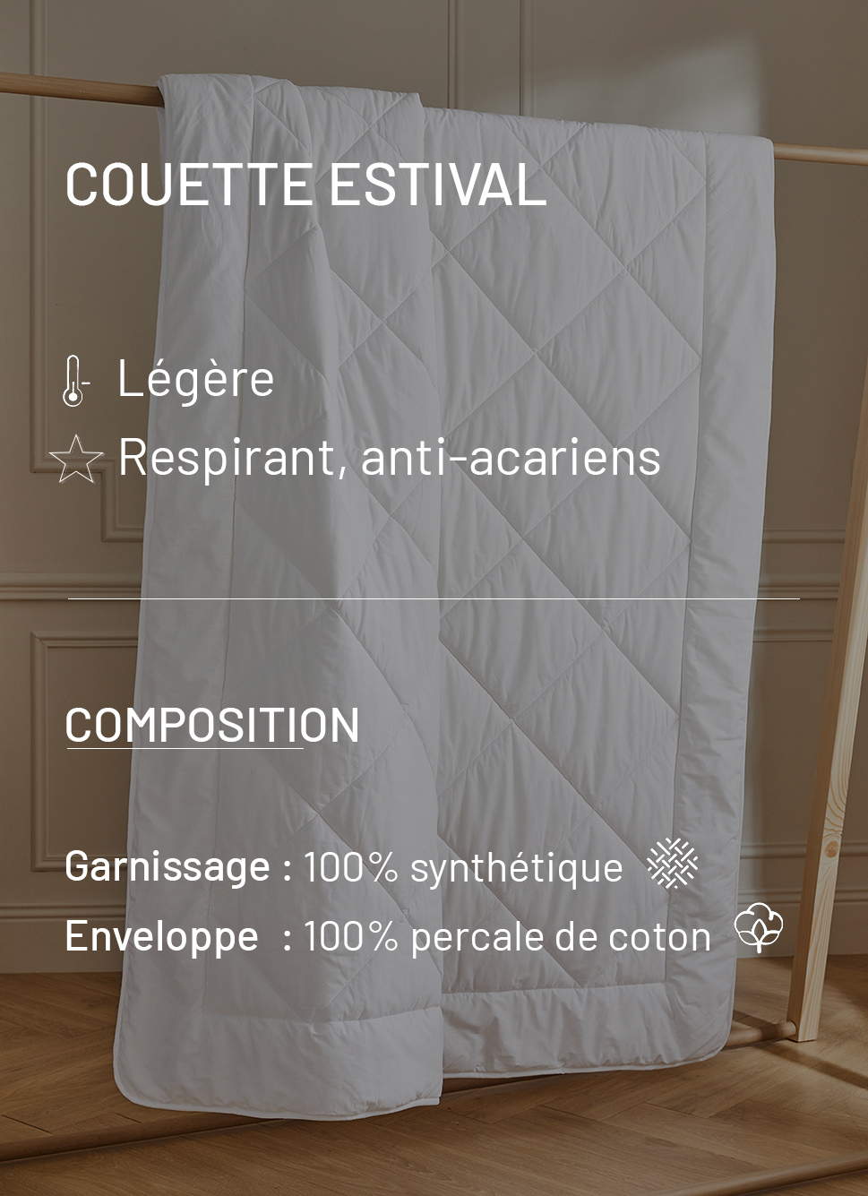COUETTE ESTIVALE LÉGÈRE EN PERCALE DE COTON - 200G BLANC