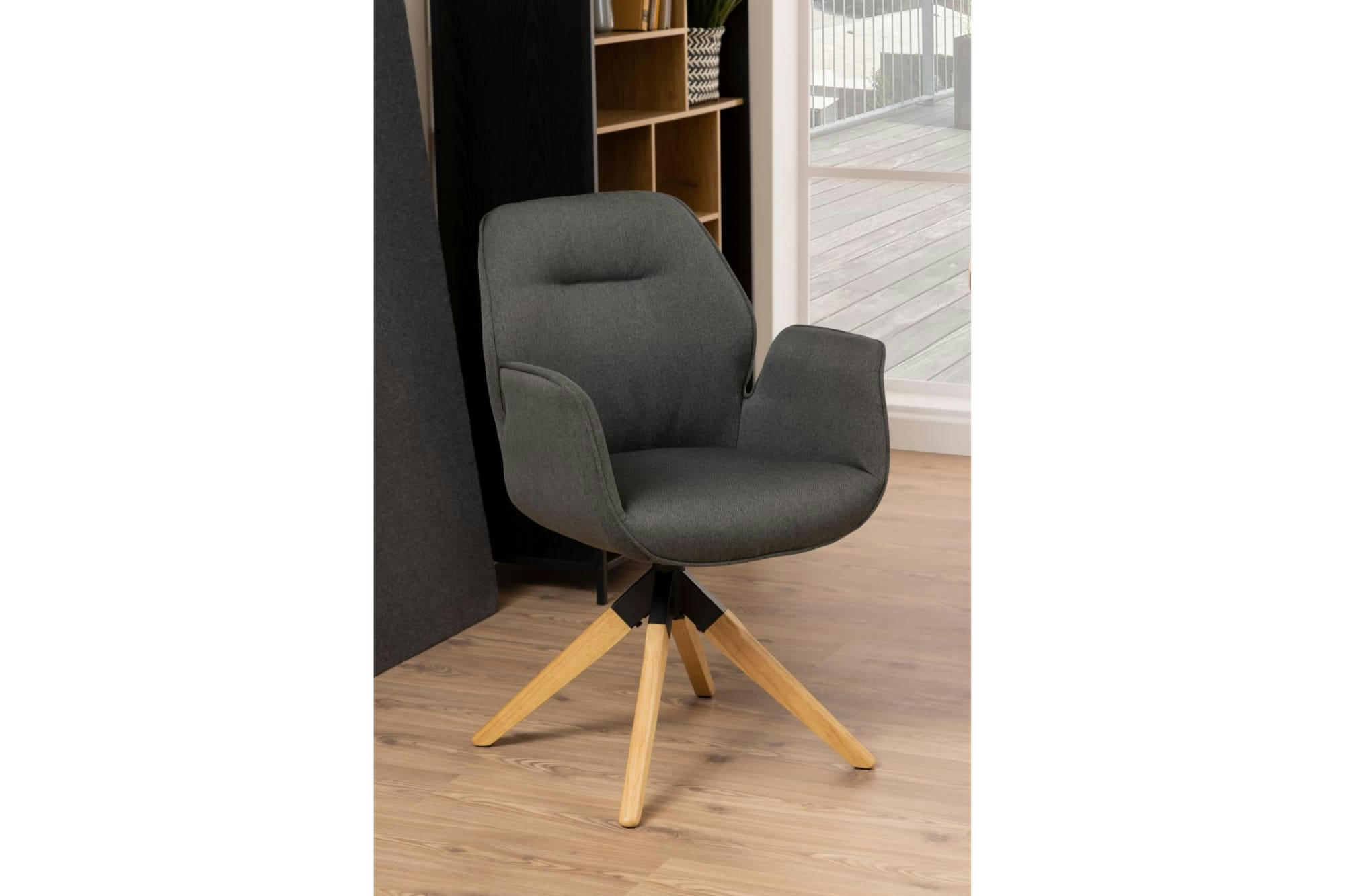 RUBEN - Fauteuil de salle à manger tissu et bois clair