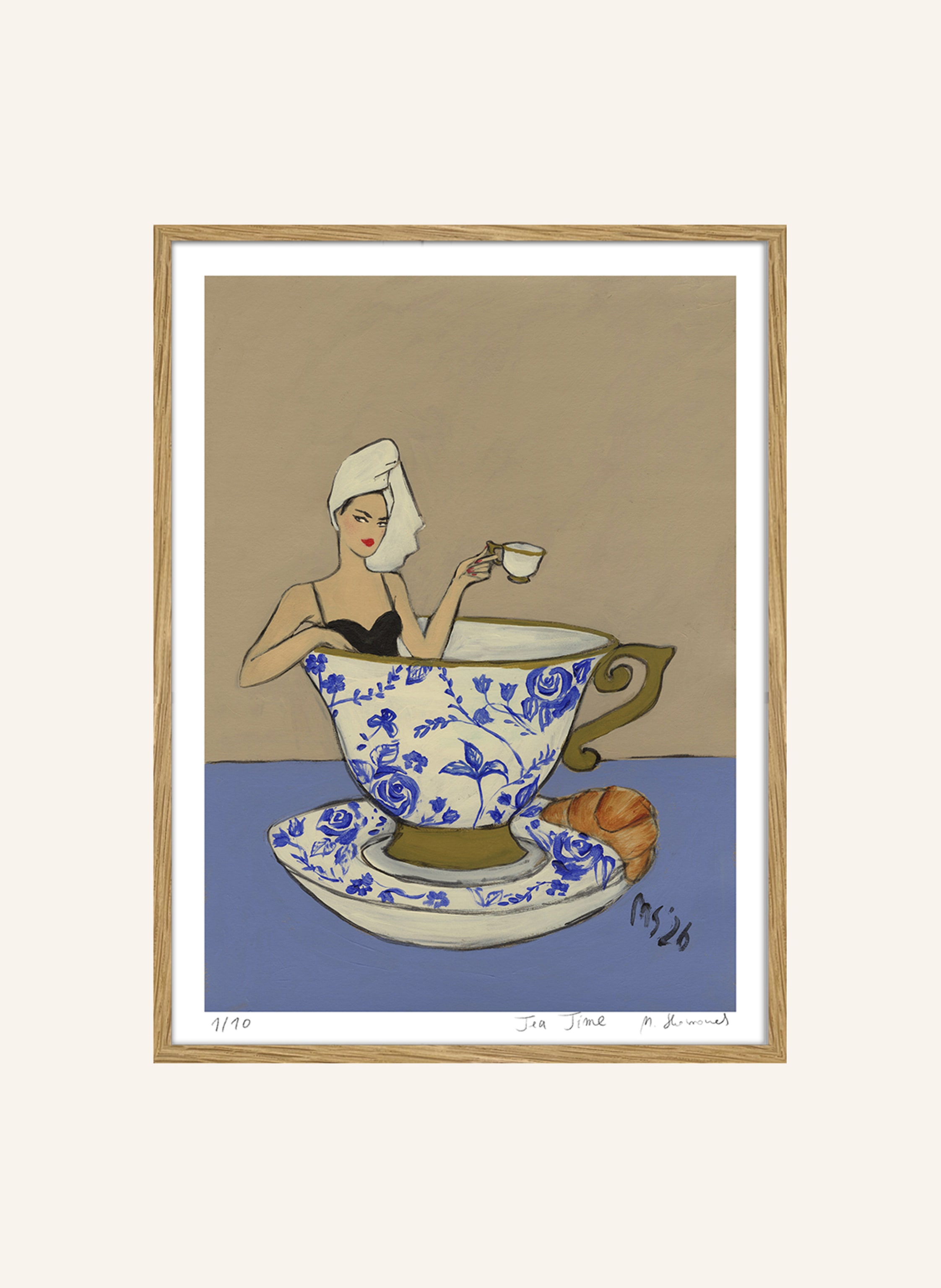 MARTAS ILLUSTRATION Limitiertes Kunstwerk TEA TIME mit Rahmen