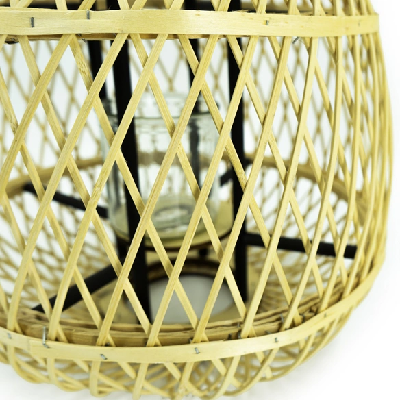 Laterne, Creme/Bambusfarben, Bambus/Glas, BxH: 35 x 36,5 cm