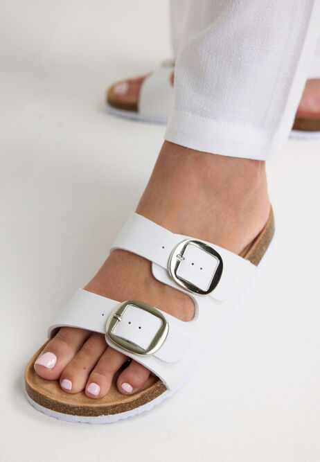 Womens White Classic Buckle Footbed Sandals
