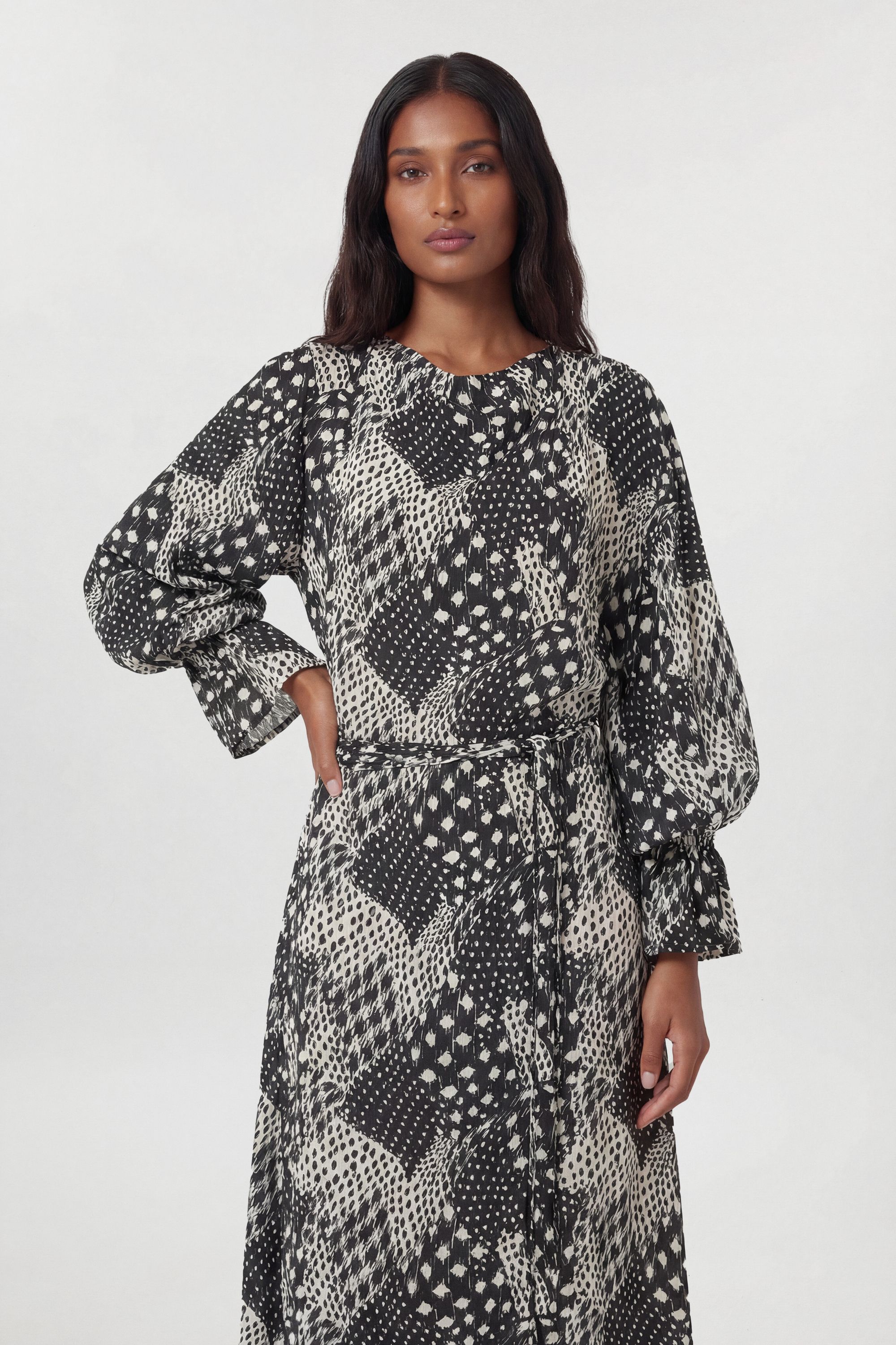 KarenMillen Viscose Woven Printed Cowl Neck Midi Dress