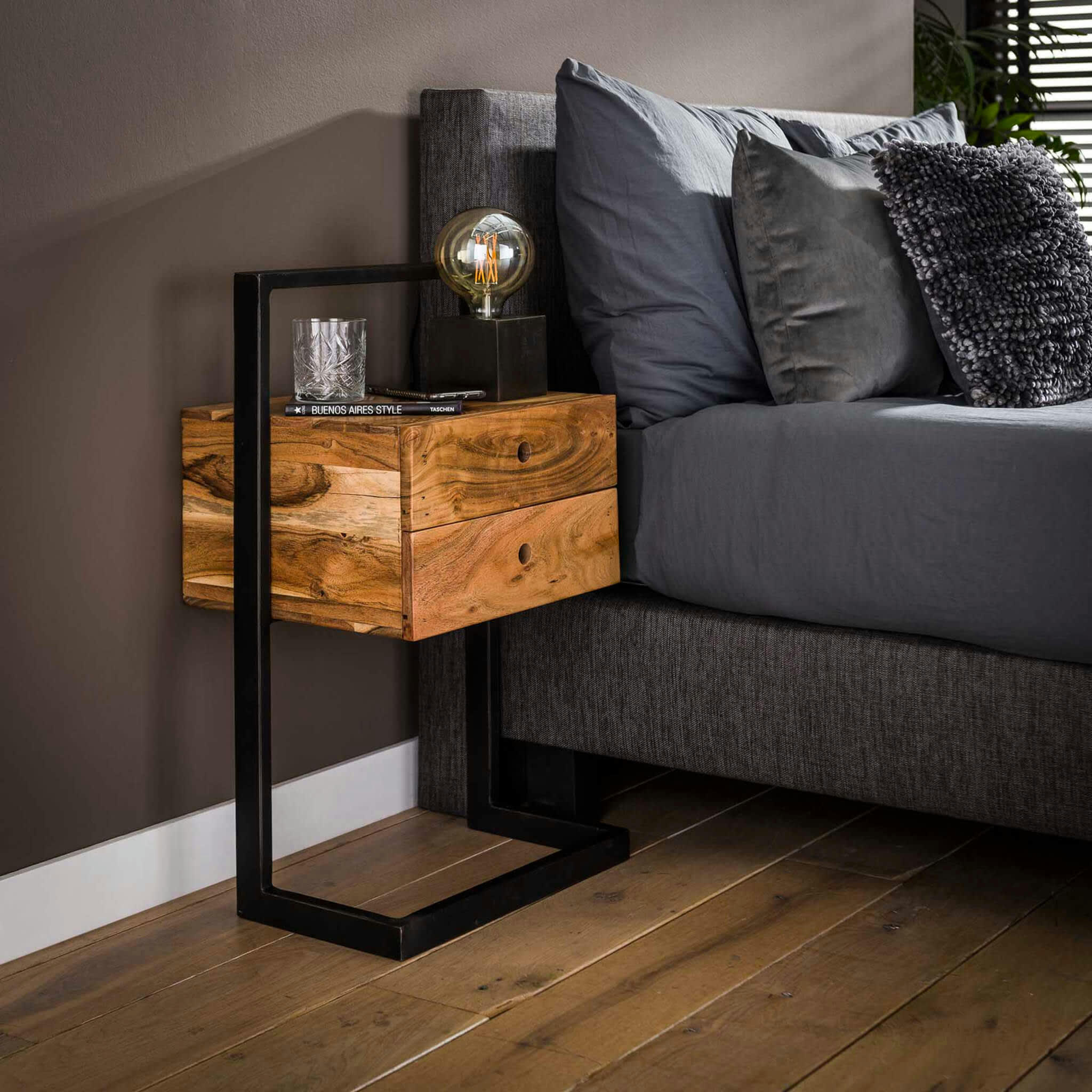 - Chevet 2 tiroirs bois naturel