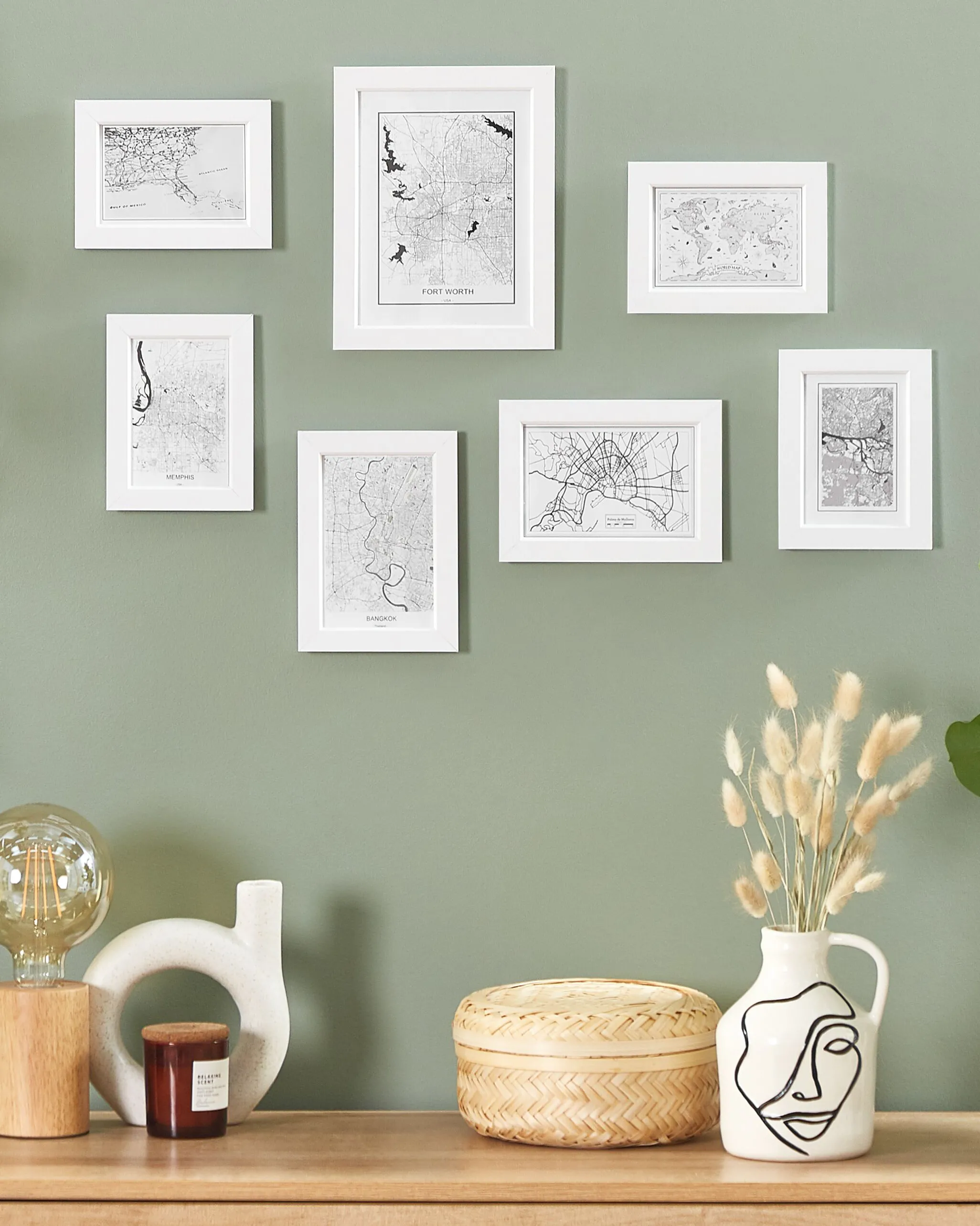 Set of 7 Photo Frames DENKORO Urban Motif White