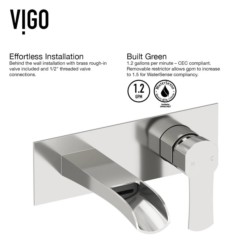 VIGO Cornelius Wall Mount Single Handle Bathroom Sink Faucet, WaterSense™ Certified, Brushed Nickel