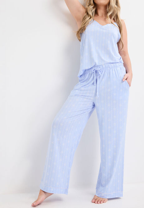 Womens Blue Bow Soft Wide Leg Pyjama Bottoms