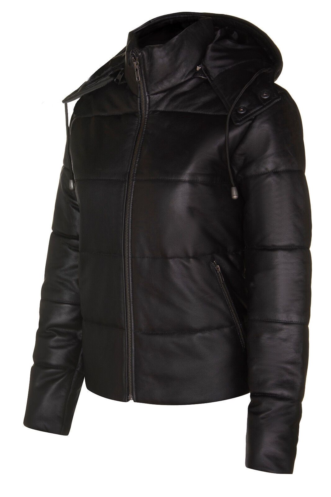 Infinity Leather Puffer Leather Bomber Jacket-Ajax