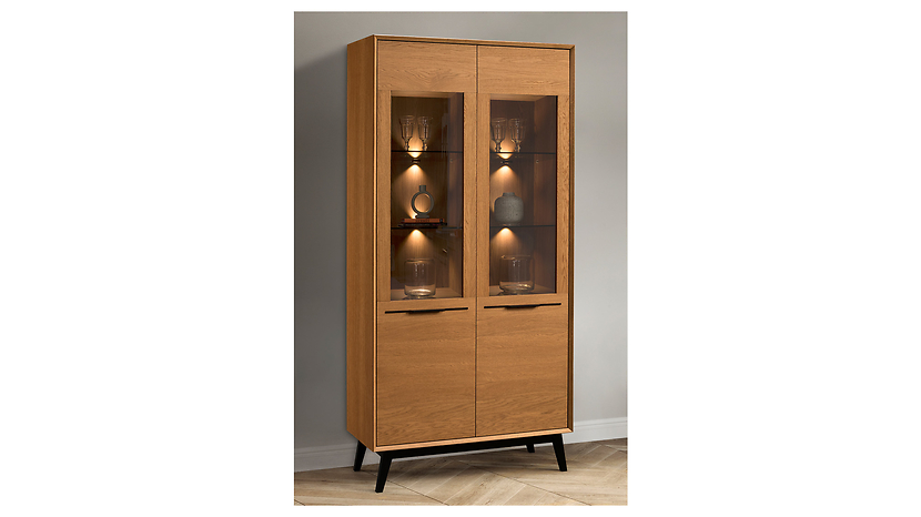 Witryna Lazure 95 cm z 2 drzwiami i LED dąb rustical karmelowy
