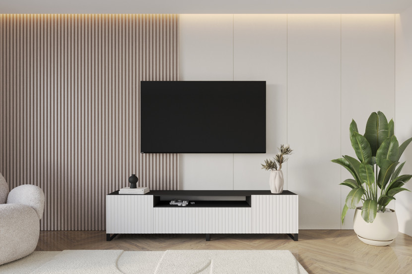 Szafka RTV z frezowanymi frontami stojąca KITO-S - 200x53x41 cm - Biały