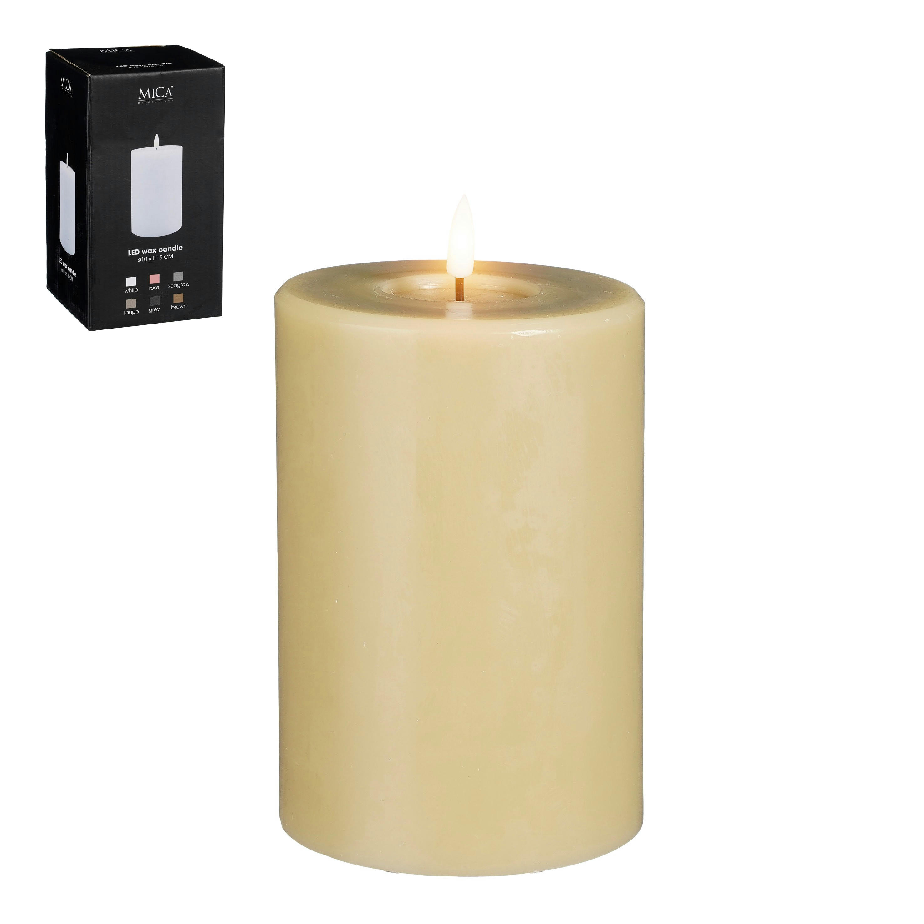 - Bougie led en verre et cire taupe H15