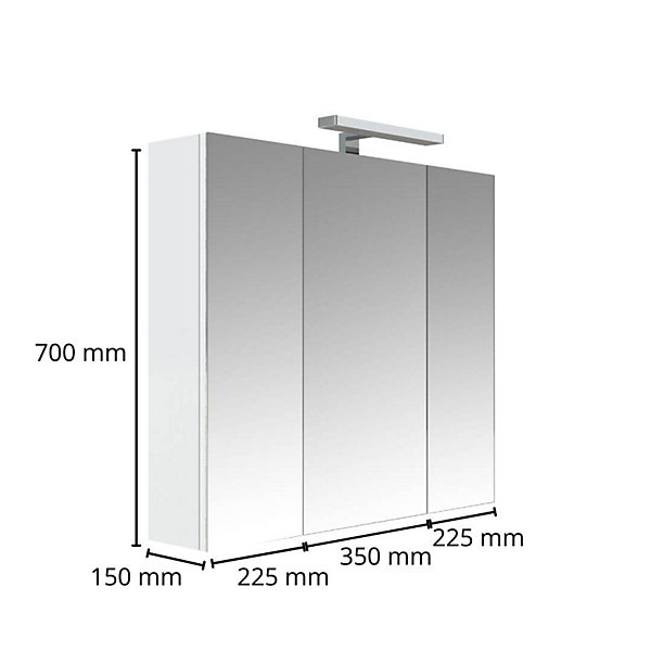 Armoire de toilette éclairante 3 portes 80 cm blanche Juno 2