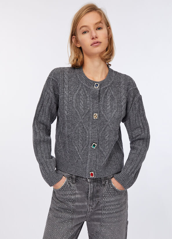 Cardigan in lana con bottoni gioiello