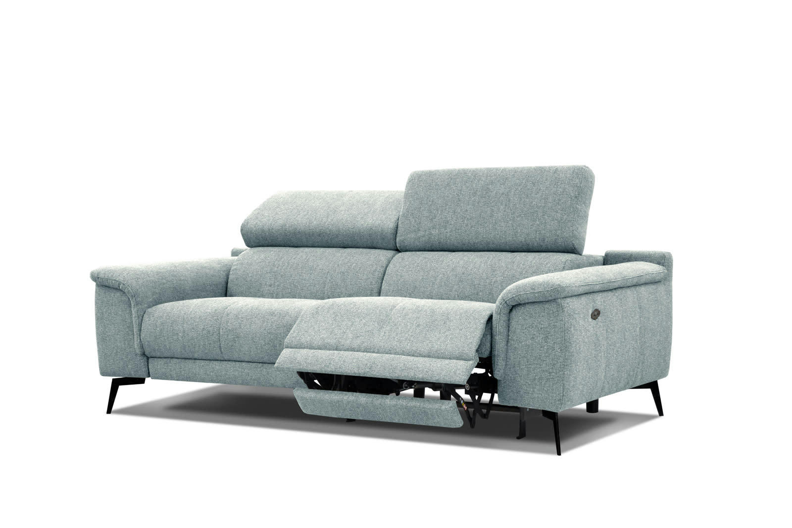 FIERO - Canapé 3 places XXL avec relax électrique côté droit tissu bleu clair