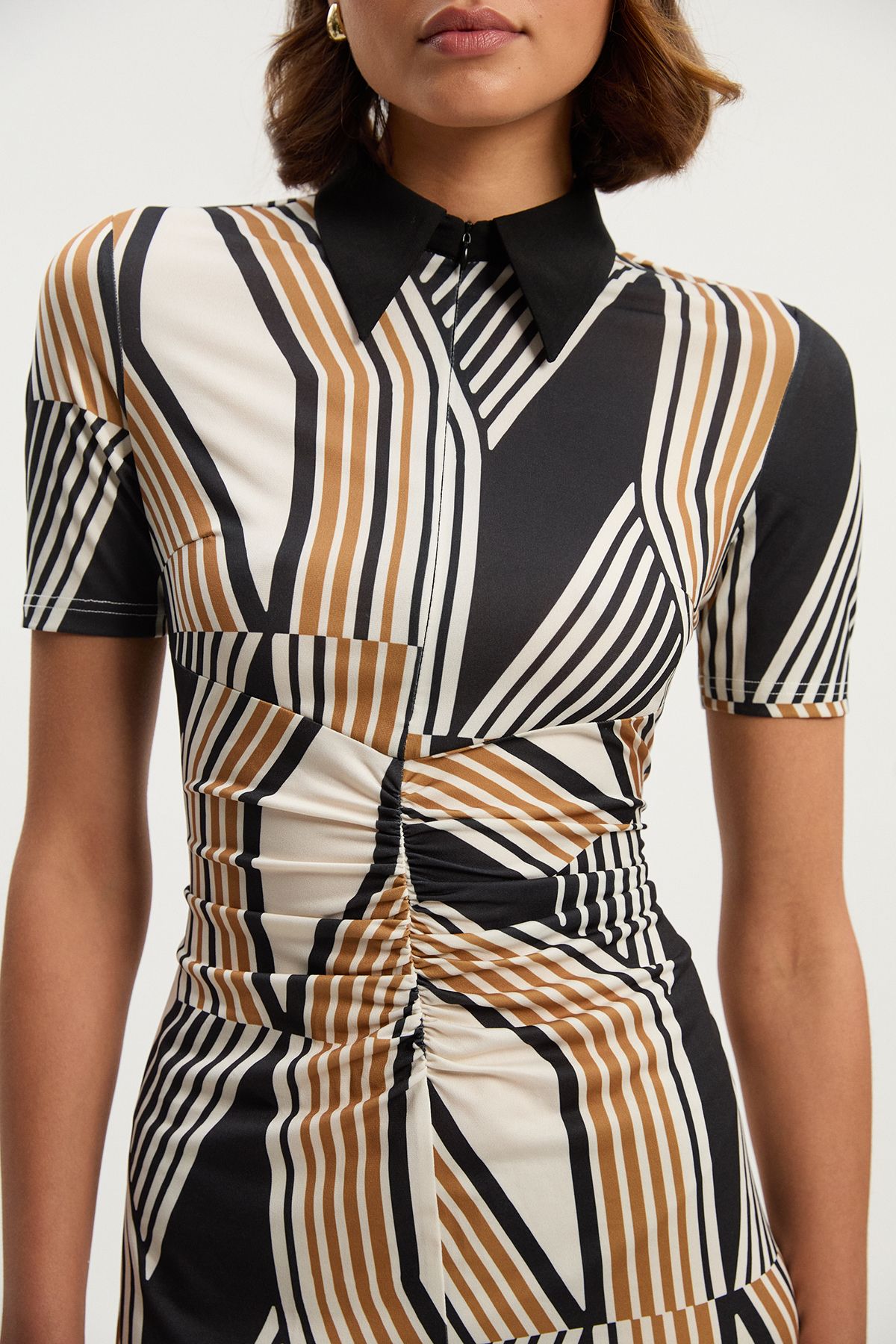 KarenMillen Geo Print Crepe Collared Midi Dress