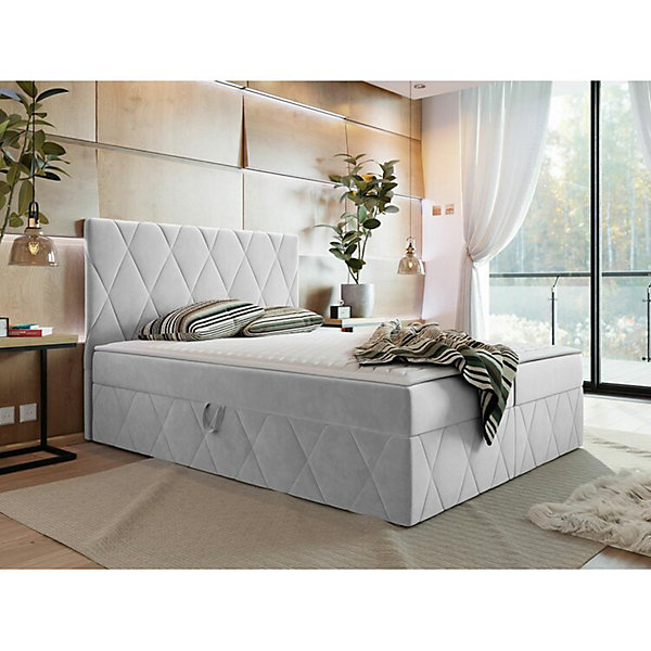 Lit continental Comfivo 225, Double, Gris, Tissu, Disponible
