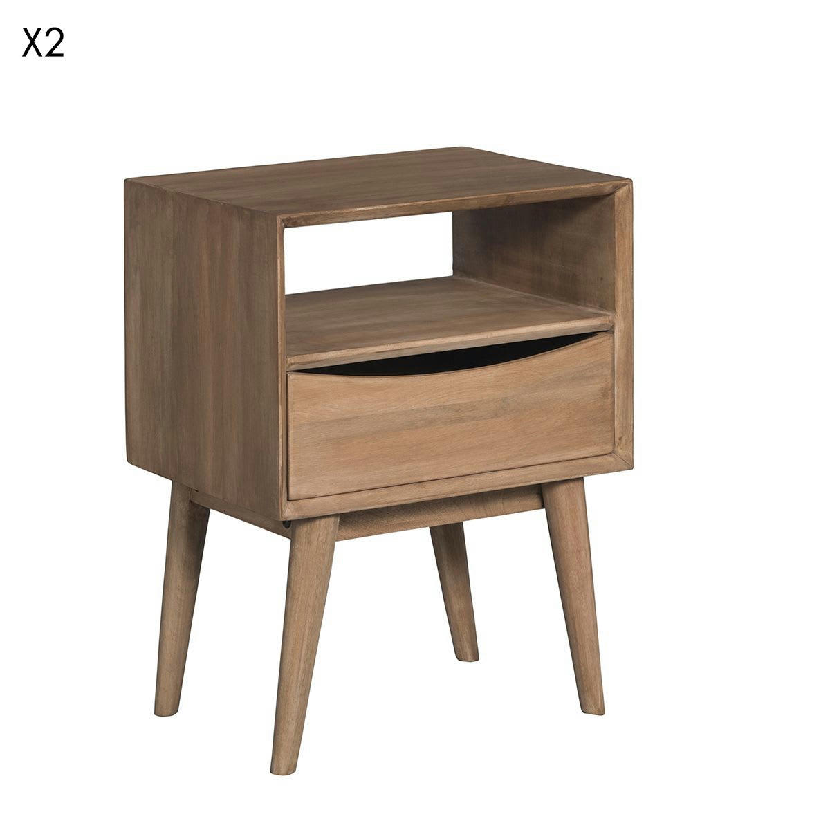 SMILE - Lot de 2 tables de chevet manguier