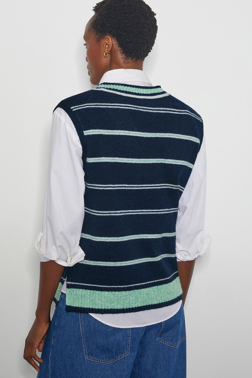 Monsoon Shauna V-Neck Stripe Knitted Vest Blue