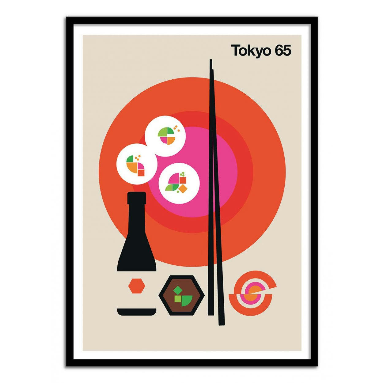 BO LUNDBERG - TOKYO 65 - Affiche d'art avec Cadre bois noir - 50 x 70 cm