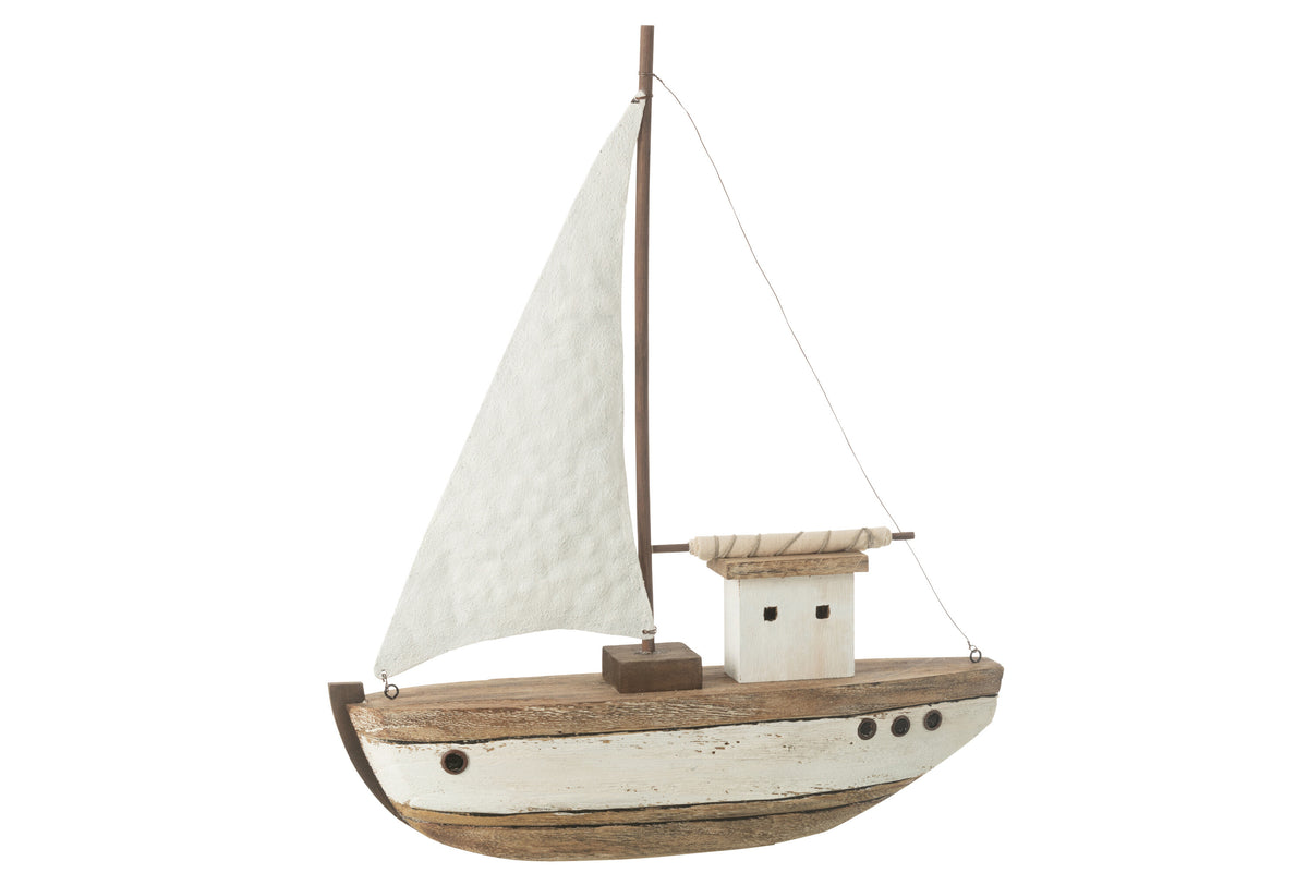 J-Line decoratie Boot 1 Zeil - hout - naturel/wit - large