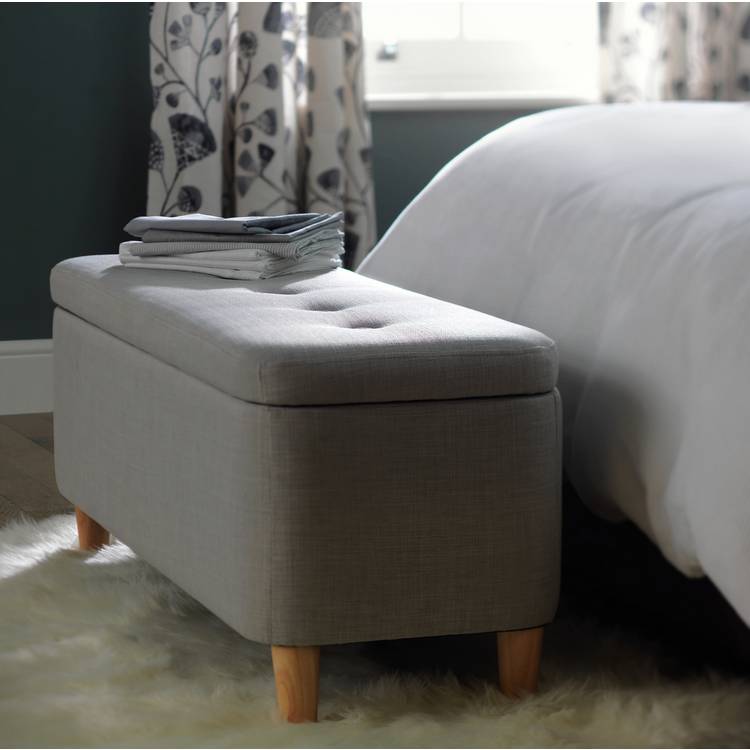 Habitat Aspen Fabric Storage Ottoman - Light Grey