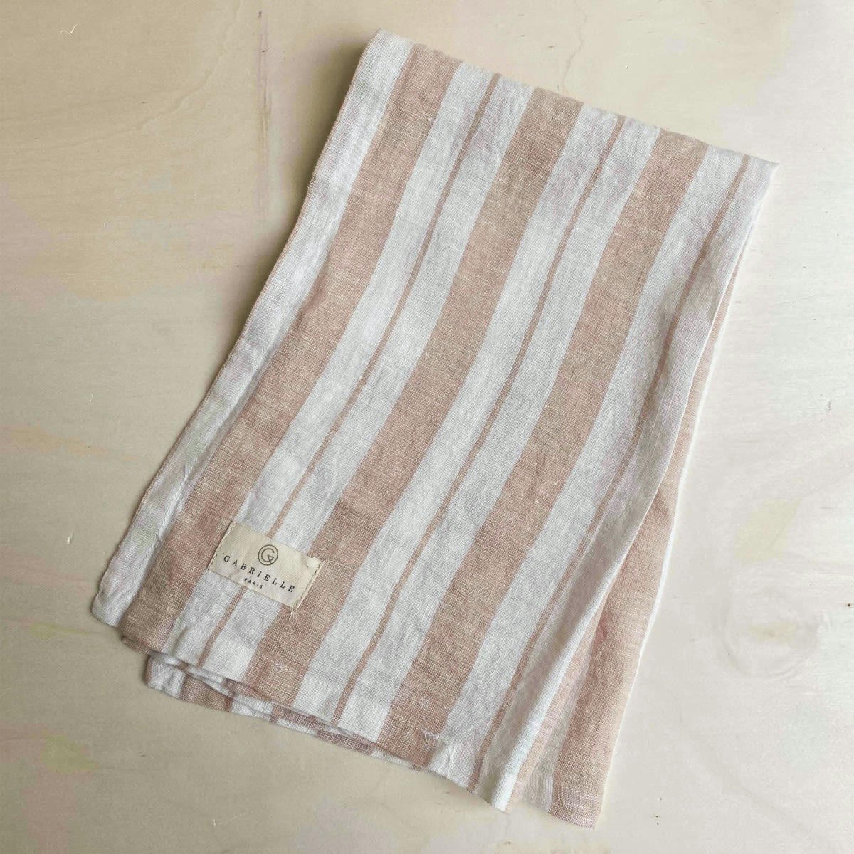 LES ESSENTIELS - Torchon en lin lavé larges rayures rose/crème 45x70