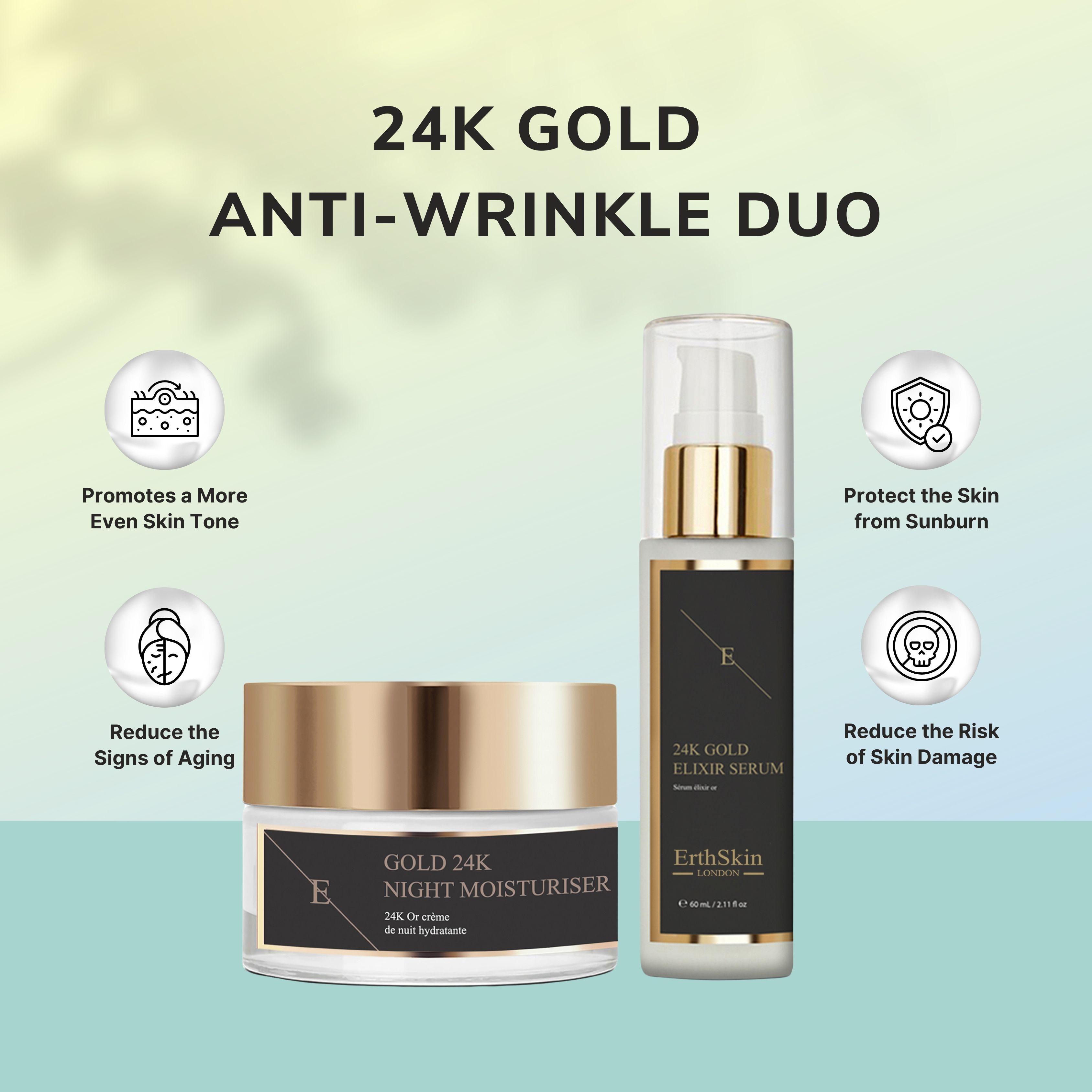 Erth Skin London Luxe Gold Anti-Aging Pair: Serum 60ml & Night Cream 50ml