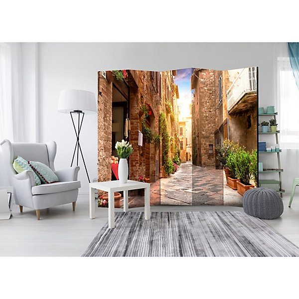 Paravent Décoratif aux Couleurs de la Toscane 5 Panneaux 225 x 172 cm Beige et Vert