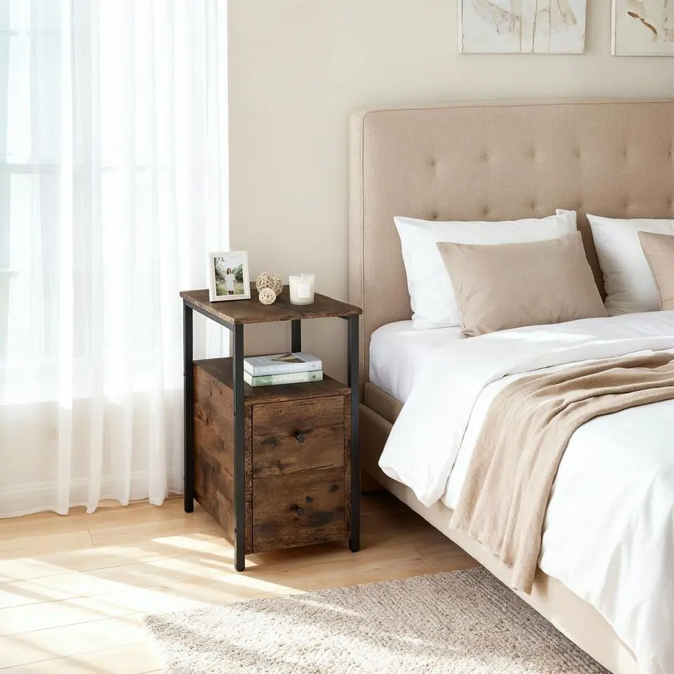 tectake Nachtkastje Tullamore 49,5x30x61,5cm, Industrieel Hout Donker, Rustiek