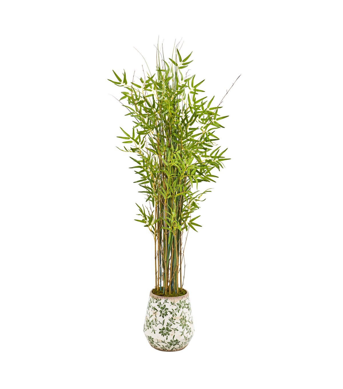 Nearly Natural 64 Grass Artificial Bamboo Plant in Floral Print Planter