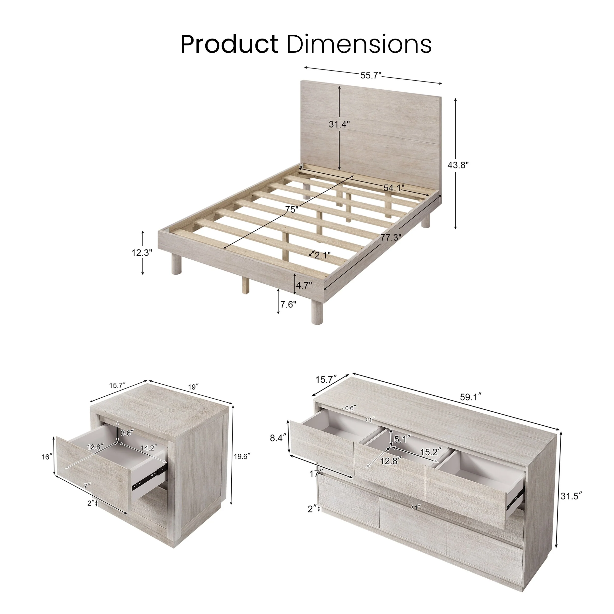 Hermione 4 Piece Concise Style Solid Wood Bedroom Set